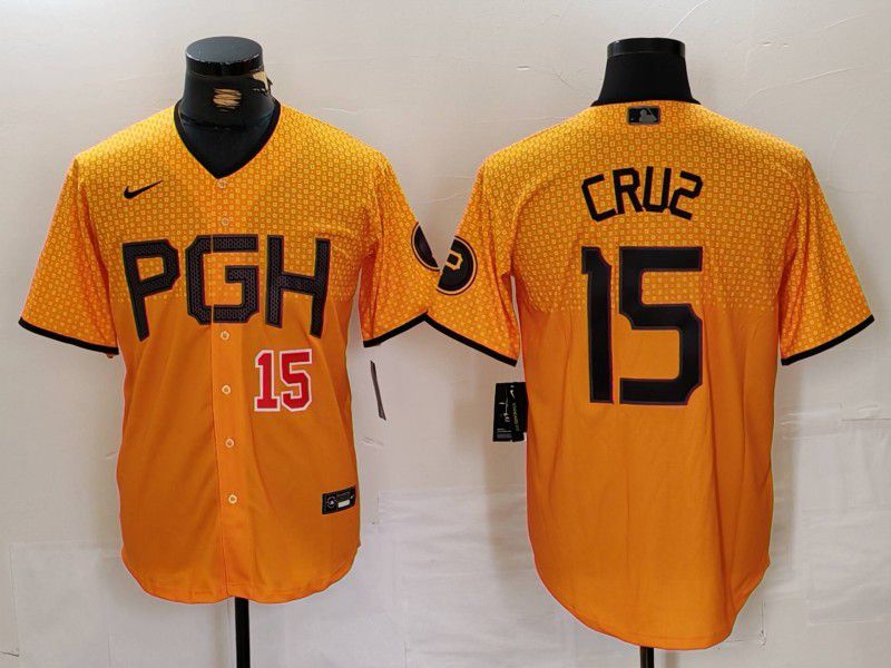 Men Pittsburgh Pirates #15 Cruz Yellow City Edition 2024 Nike MLB Jersey style 3